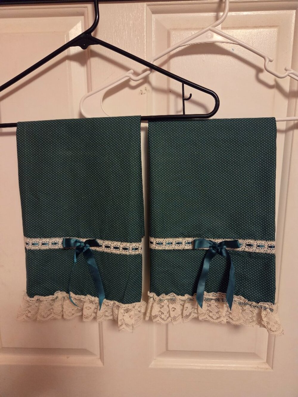 Vintage Hand Towels with Satin Ribbon and Lace.